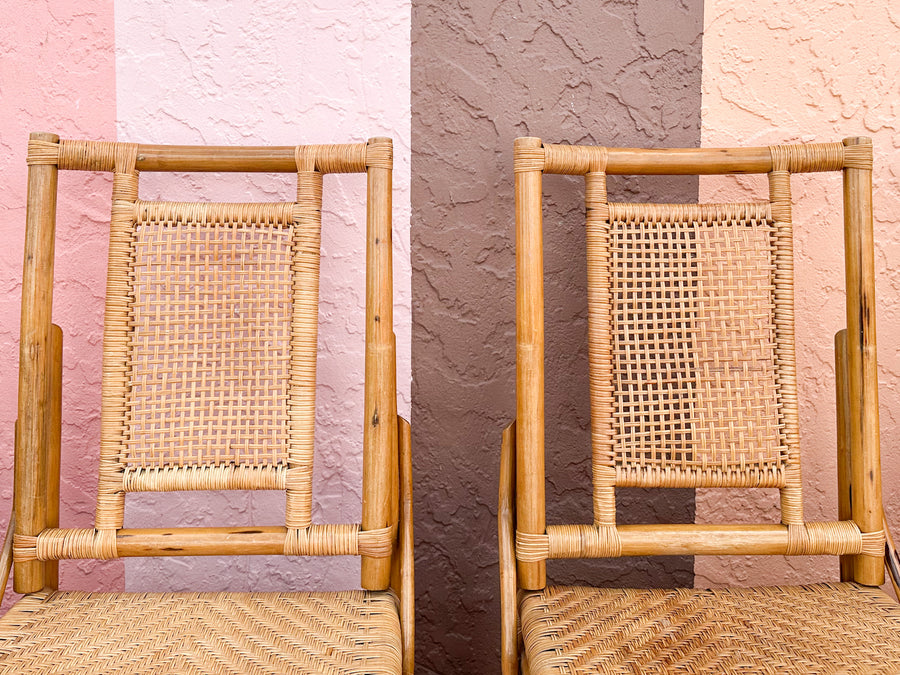 Set of Six Old Florida Style Rattan Dining Chairs