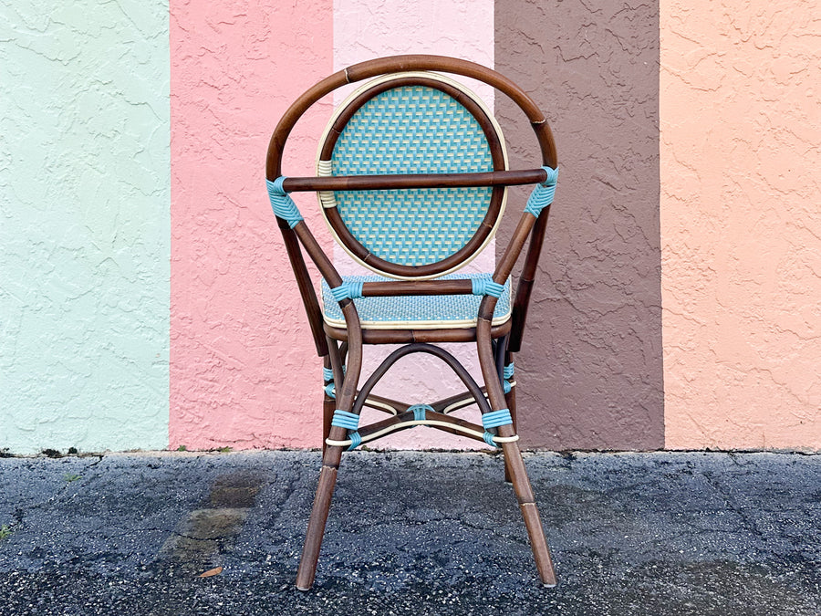 Set of Four Turquoise Rattan Bistro Chairs