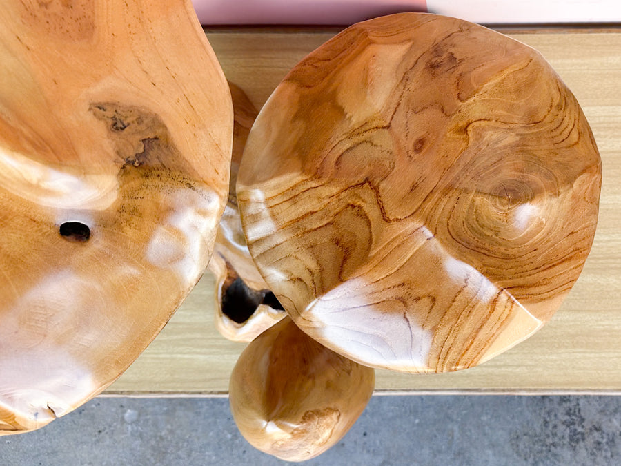 Carved Teak Mushroom Cluster