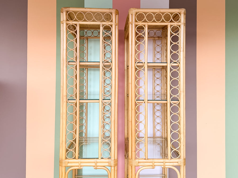Pair of Whimsical Rattan Etageres