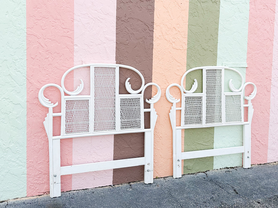Pair of Whimsical Rattan Twin Headboards