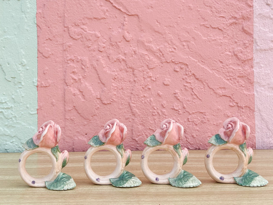 Set of Twelve Fitz and Floyd Spring Roses Napkin Rings