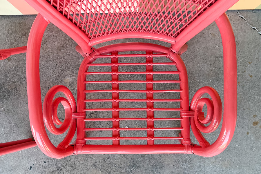 Pair of Hot Pink Whimsical Rattan Chairs