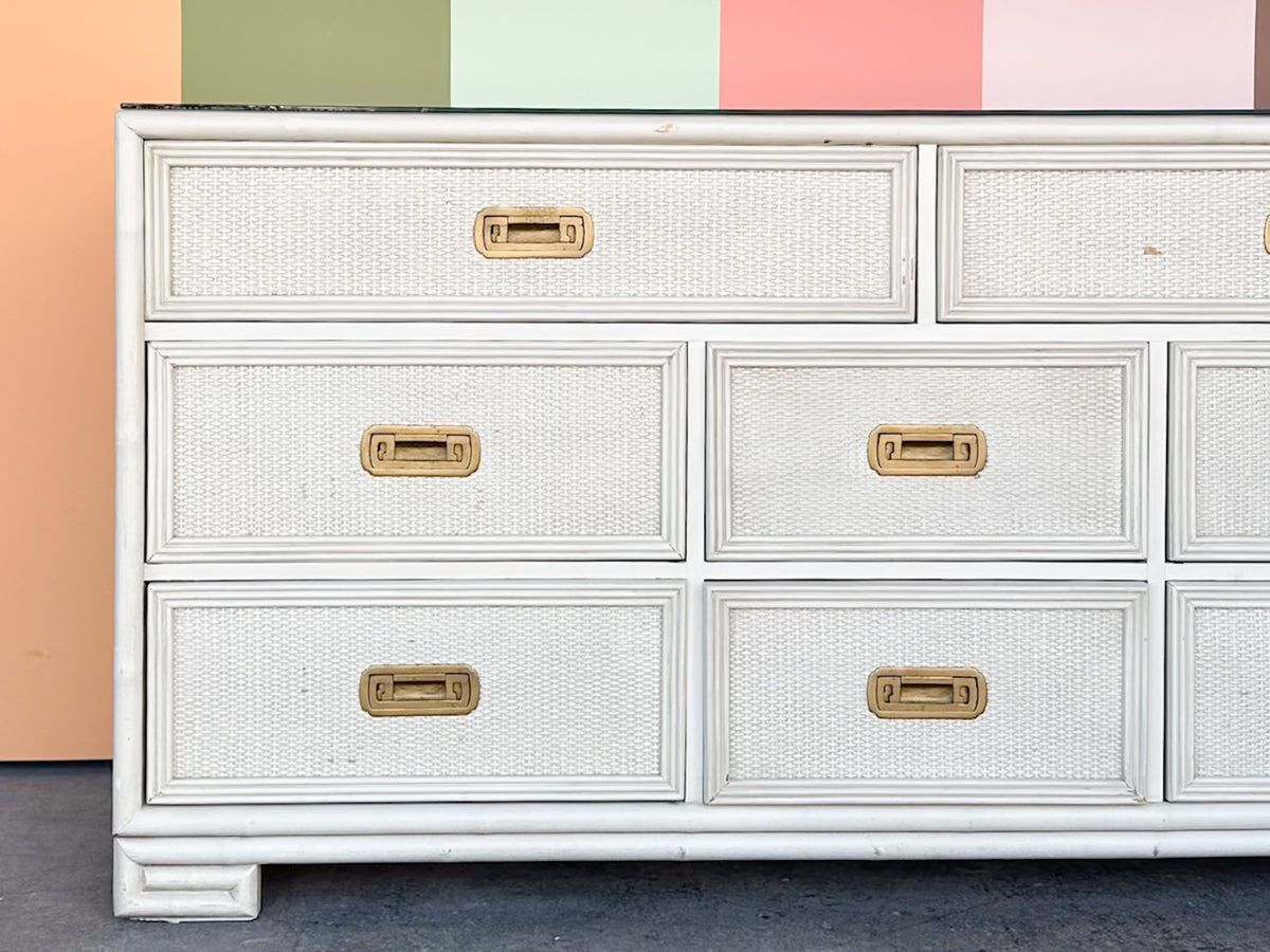 Drexel Campaign Style Rattan Dresser