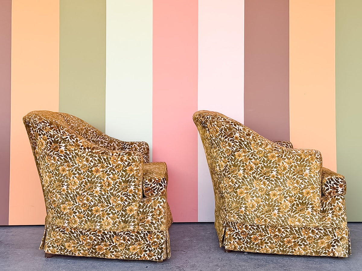 Pair of Brocade Upholstered and Tufted Chairs