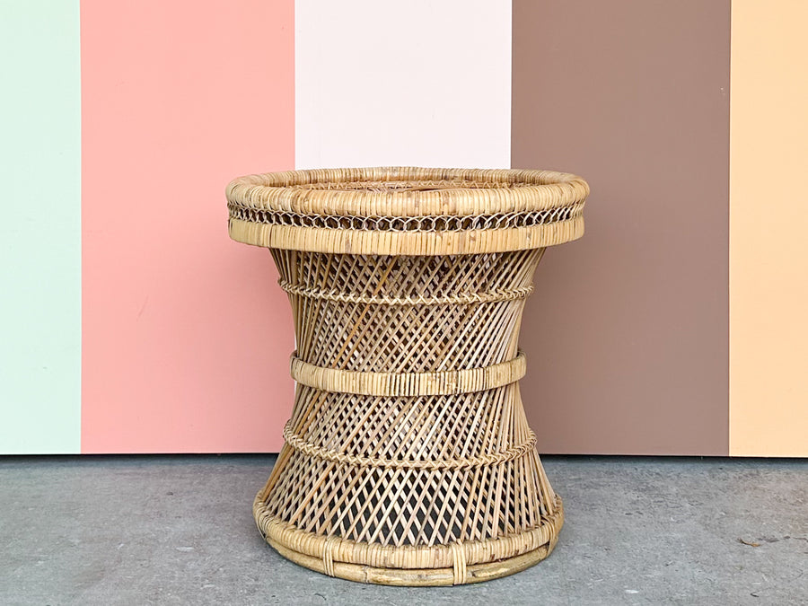 So 70’s Rattan Peacock Chair and Side Table