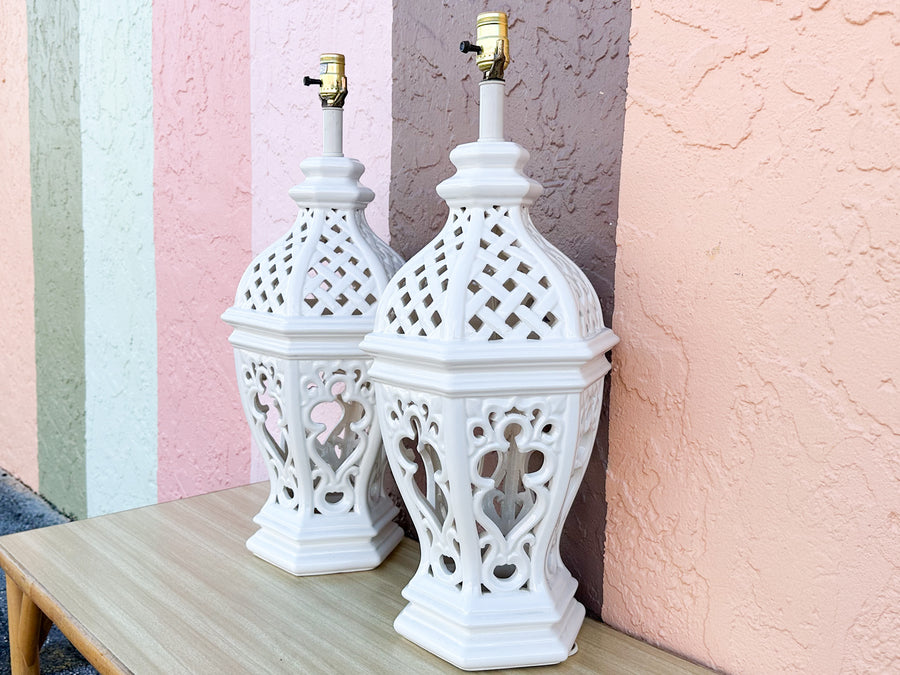 Pair of Palm Beach Chic Pierced Lamps