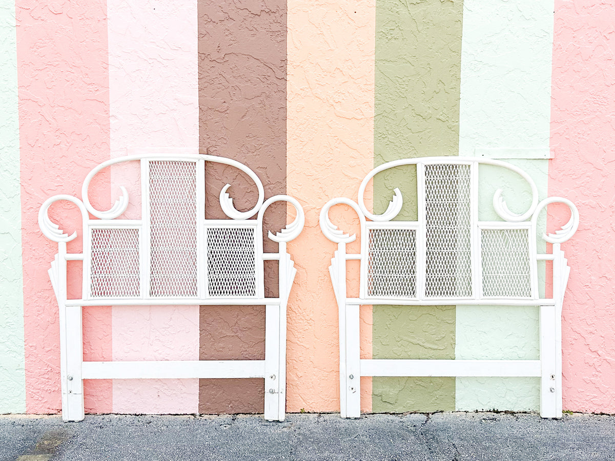 Pair of Whimsical Rattan Twin Headboards