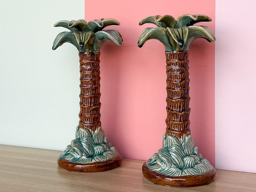Pair of Palm Tree Candle Holders