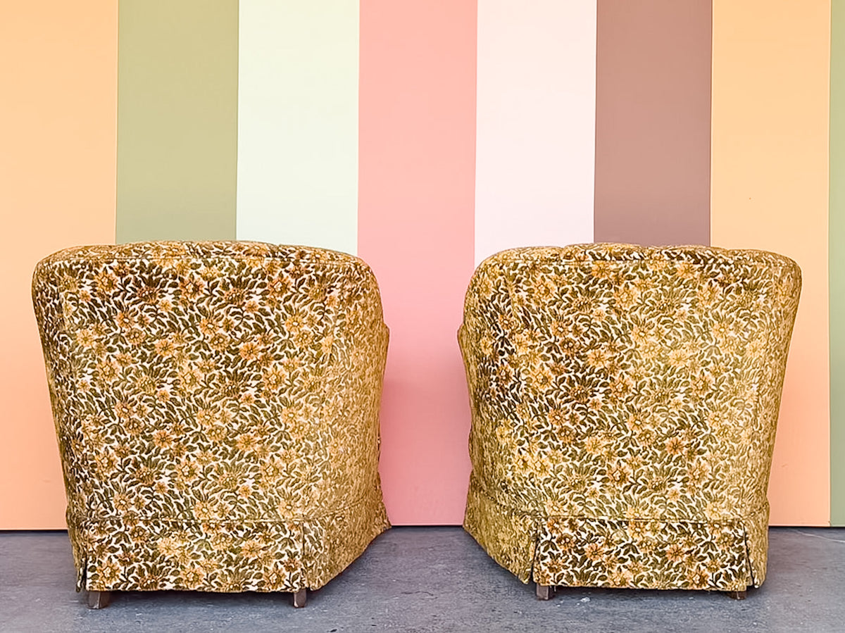 Pair of Brocade Upholstered and Tufted Chairs