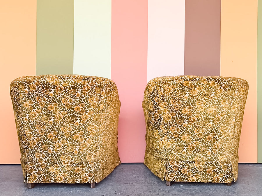 Pair of Brocade Upholstered and Tufted Chairs
