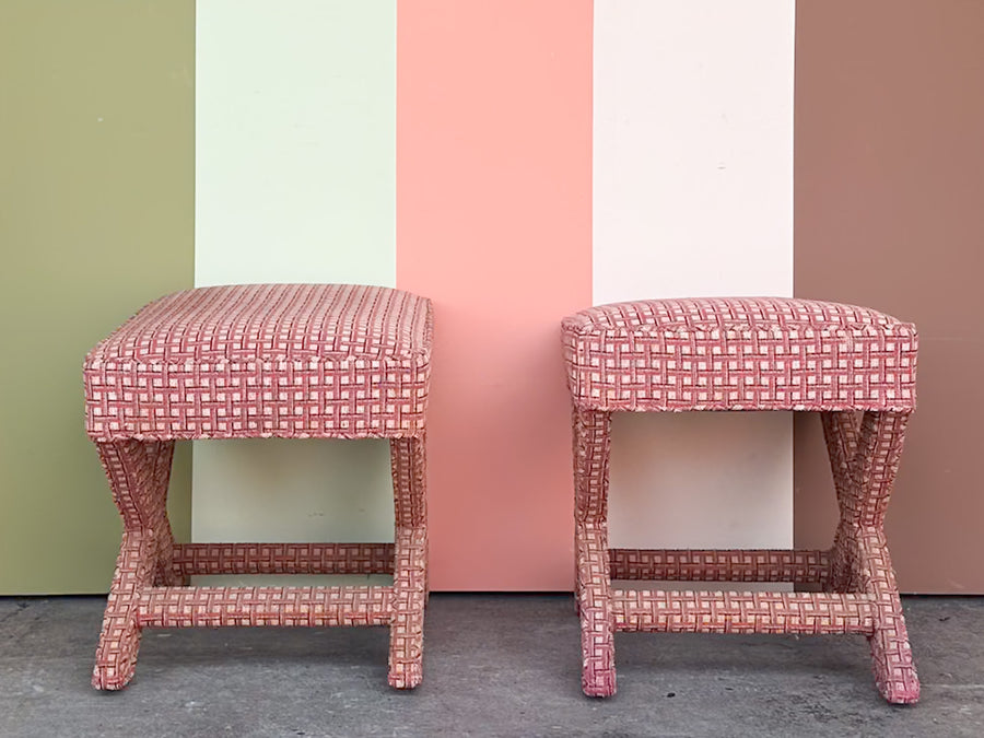 Pair of Pink Plaid X Benches