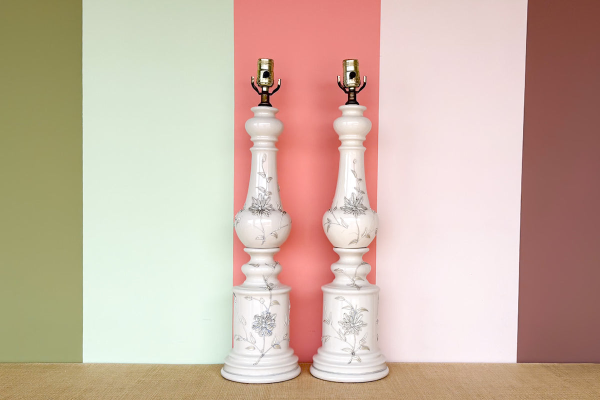 Pair of Regency Chic Floral Icing Lamps