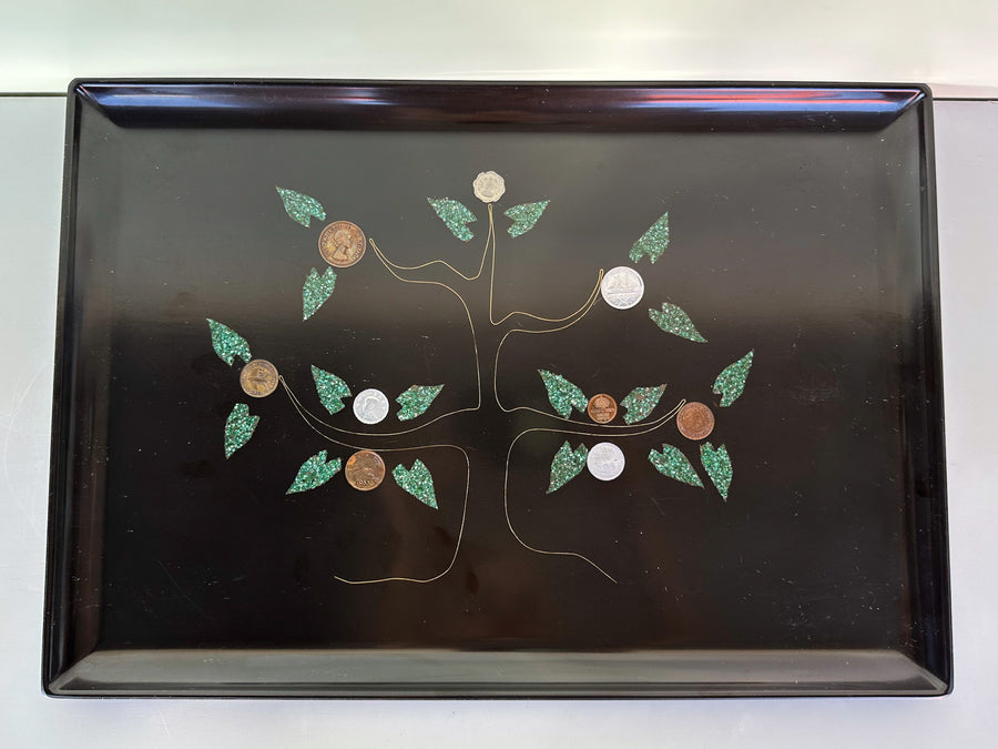 Couroc Tree of Life Tray with Inlaid Coins