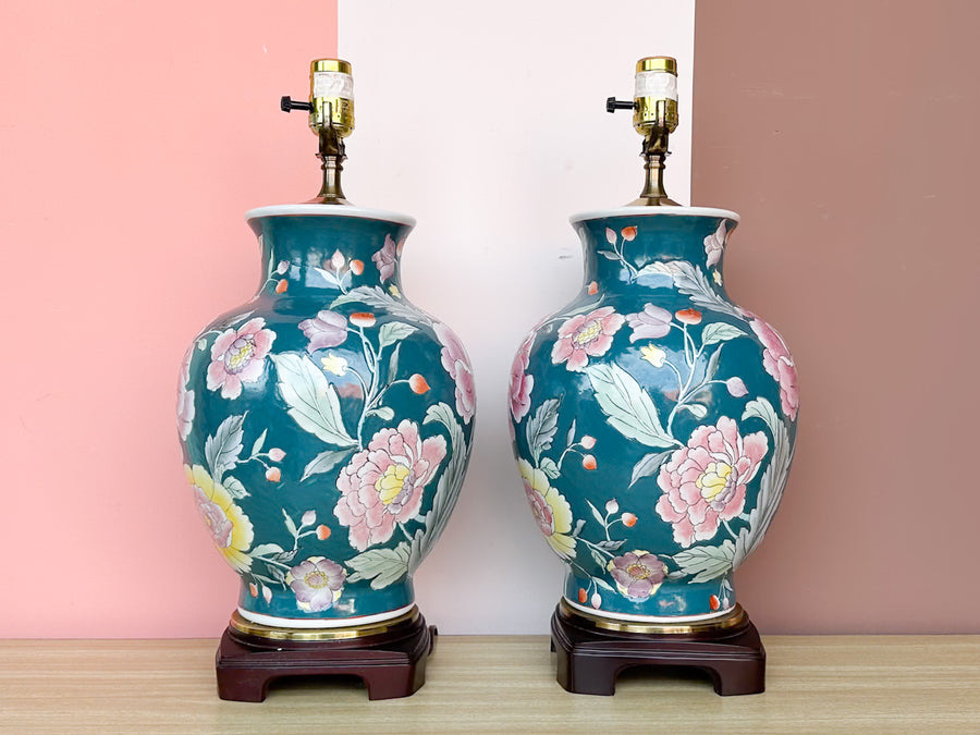 Pair of Pretty Pink and Turquoise Lamps