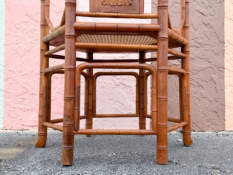 Faux Bamboo and Cane Octagon Accent Chair