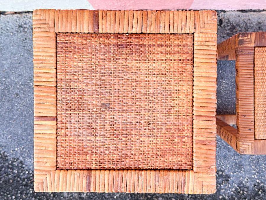 Pair of Rattan Wrapped Plant Stands