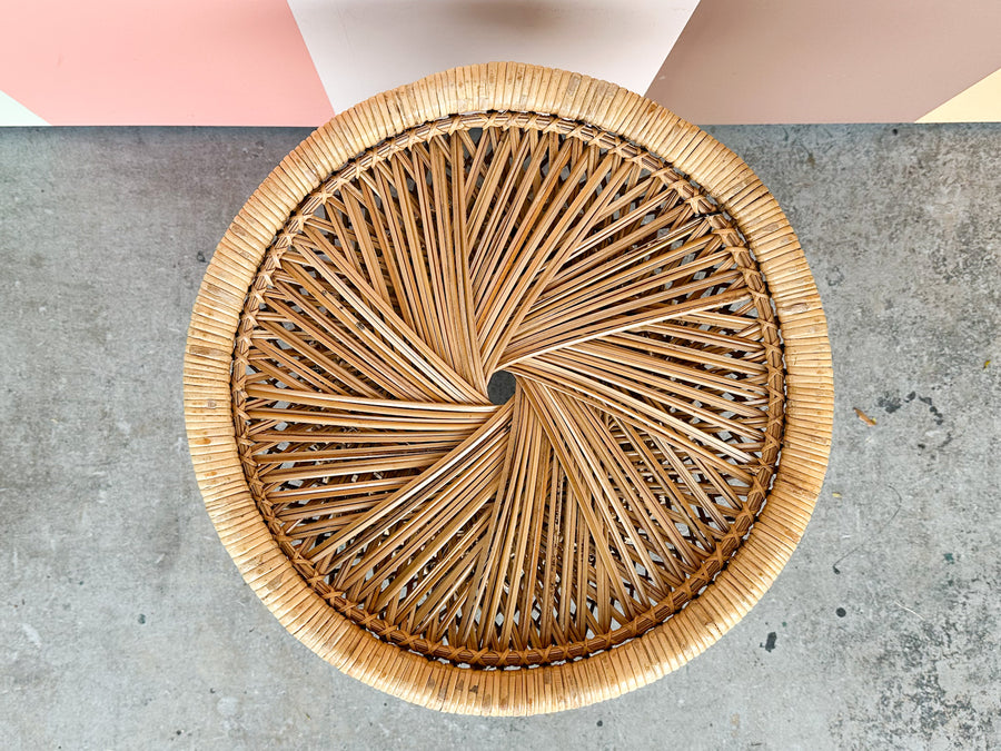 So 70’s Rattan Peacock Chair and Side Table