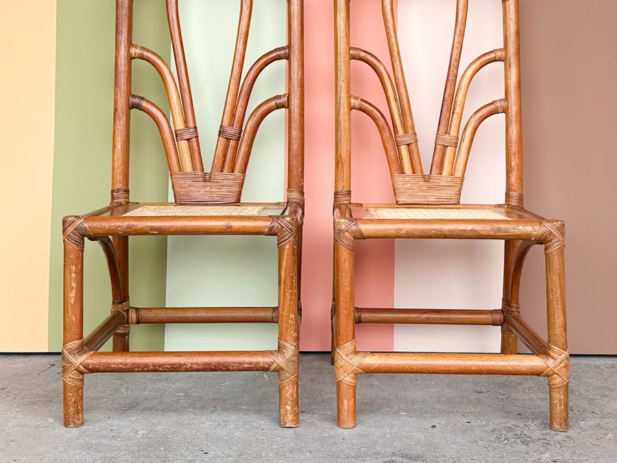 Pair of Rattan and Cane Side Chairs