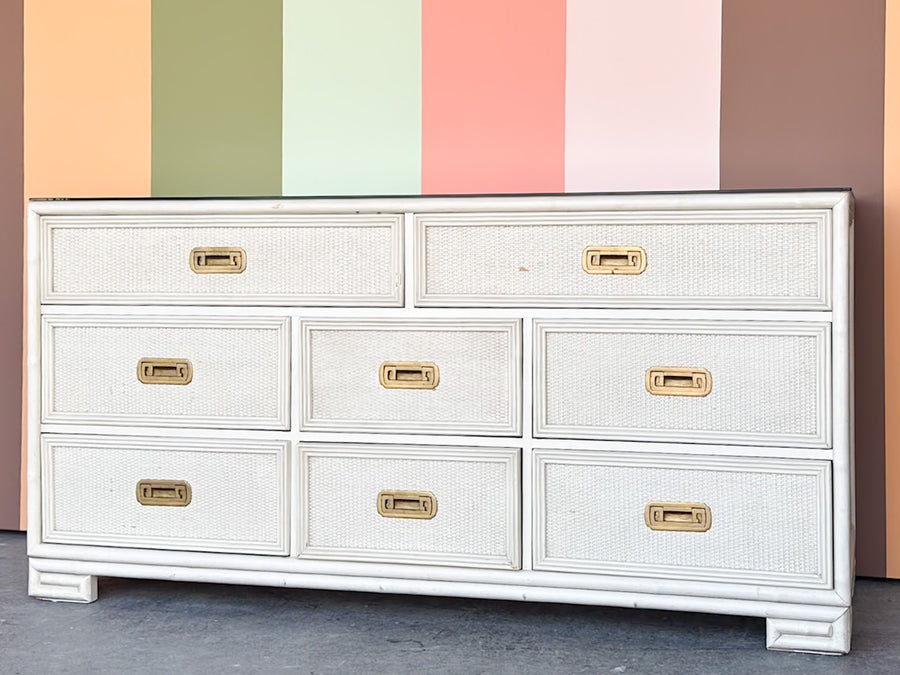 Drexel Campaign Style Rattan Dresser