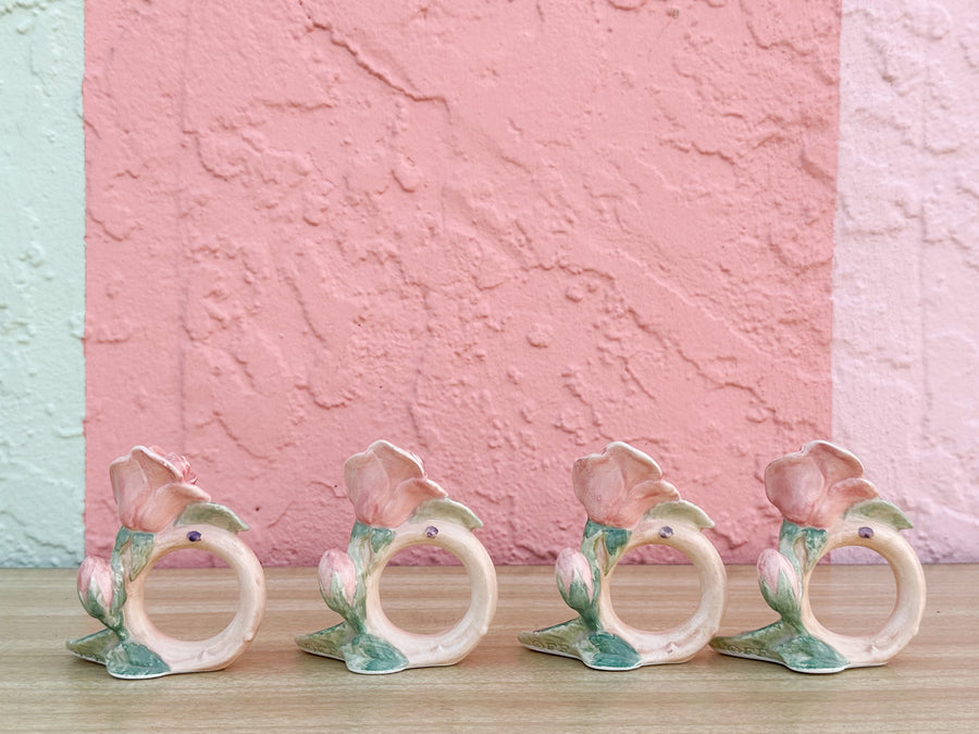 Set of Twelve Fitz and Floyd Spring Roses Napkin Rings