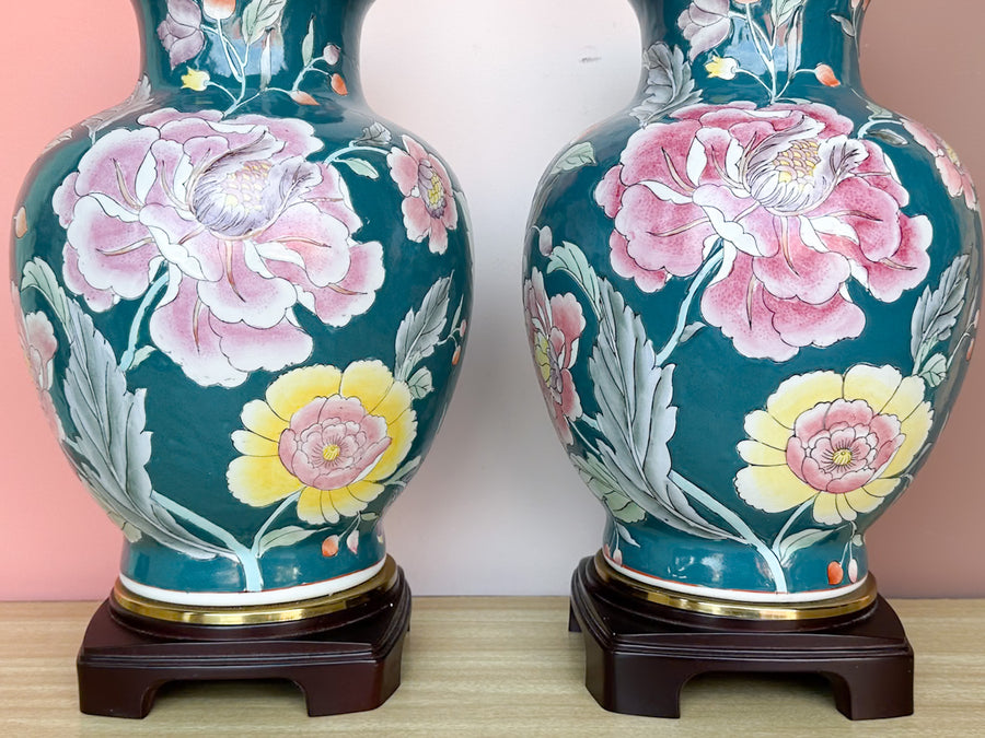 Pair of Pretty Pink and Turquoise Lamps