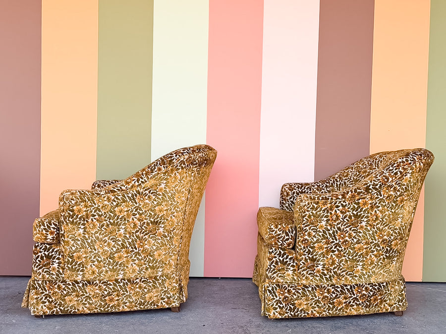 Pair of Brocade Upholstered and Tufted Chairs