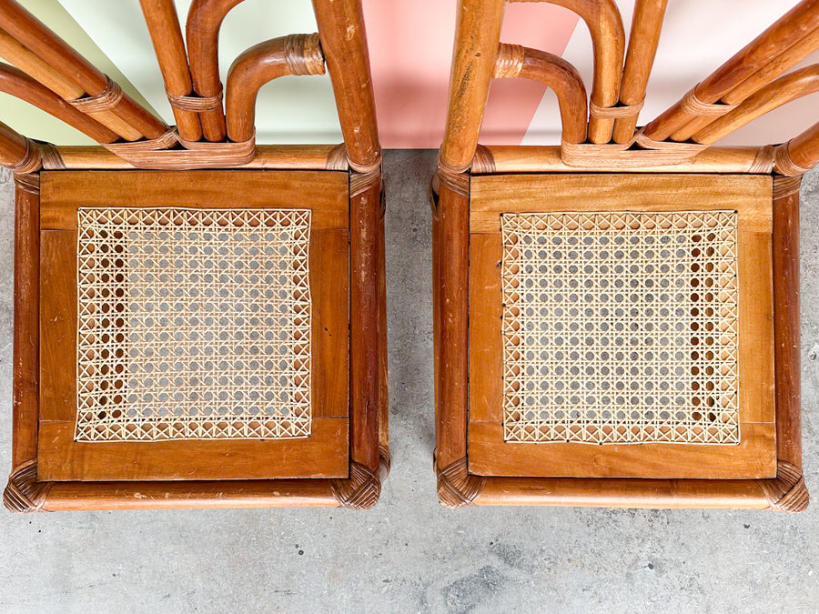 Pair of Rattan and Cane Side Chairs