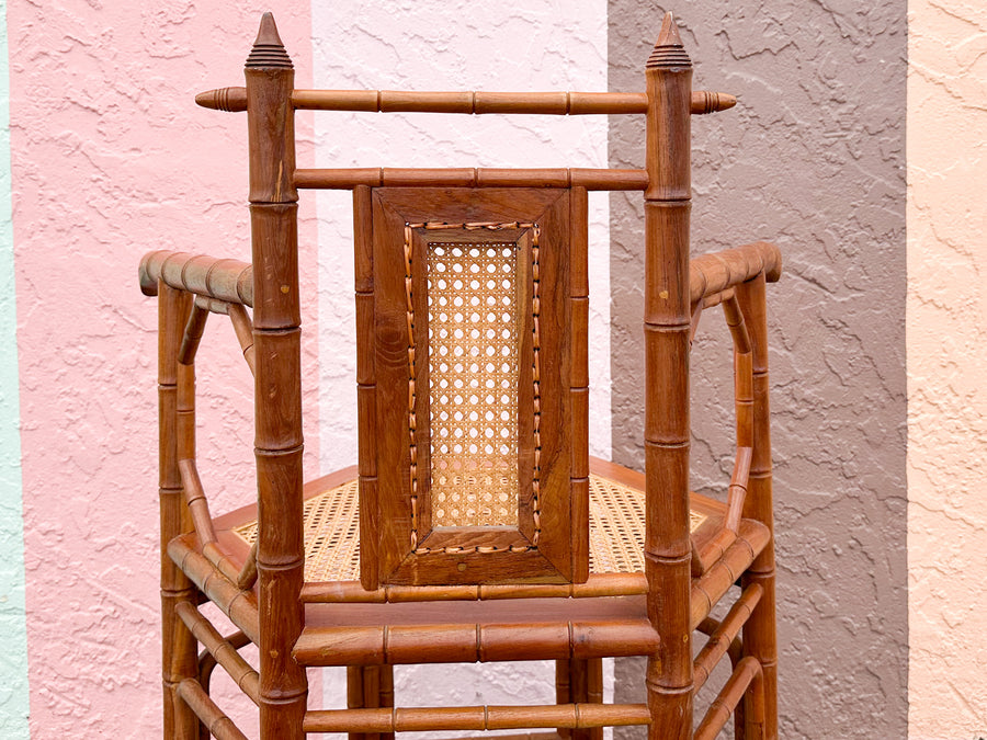 Faux Bamboo and Cane Octagon Accent Chair