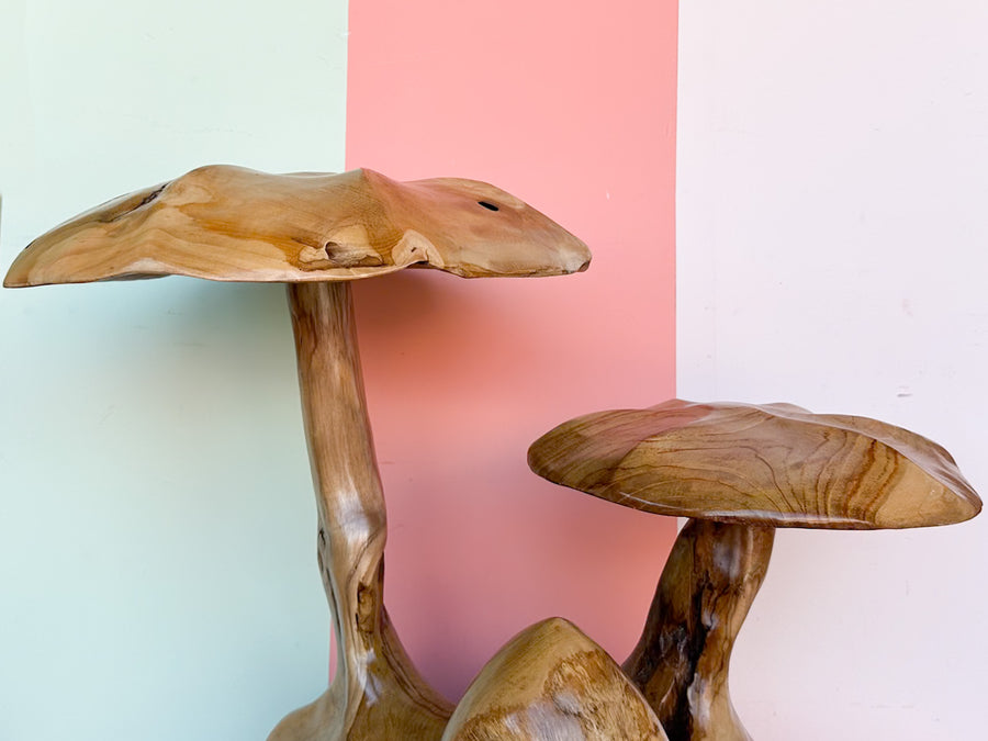 Carved Teak Mushroom Cluster