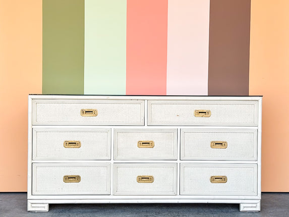 Drexel Campaign Style Rattan Dresser