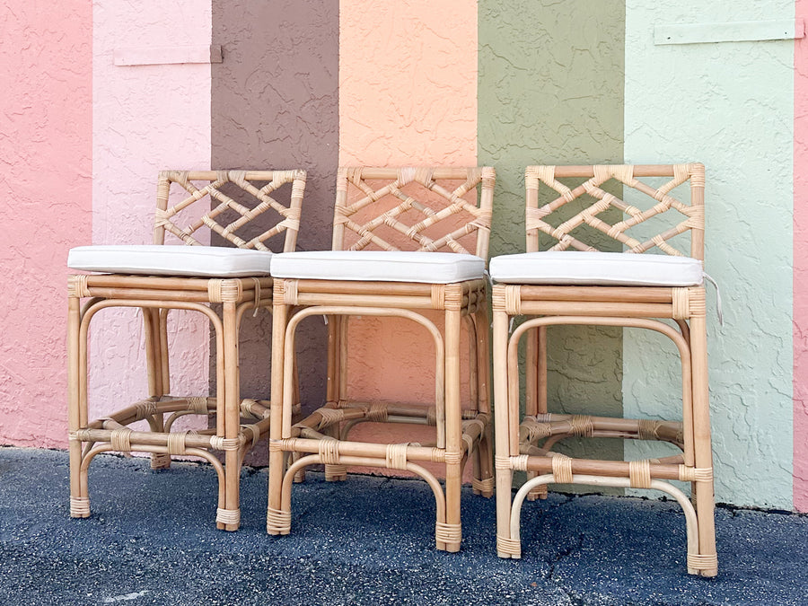 Set of Three Modern Rattan Counter Stools
