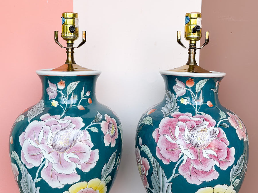 Pair of Pretty Pink and Turquoise Lamps