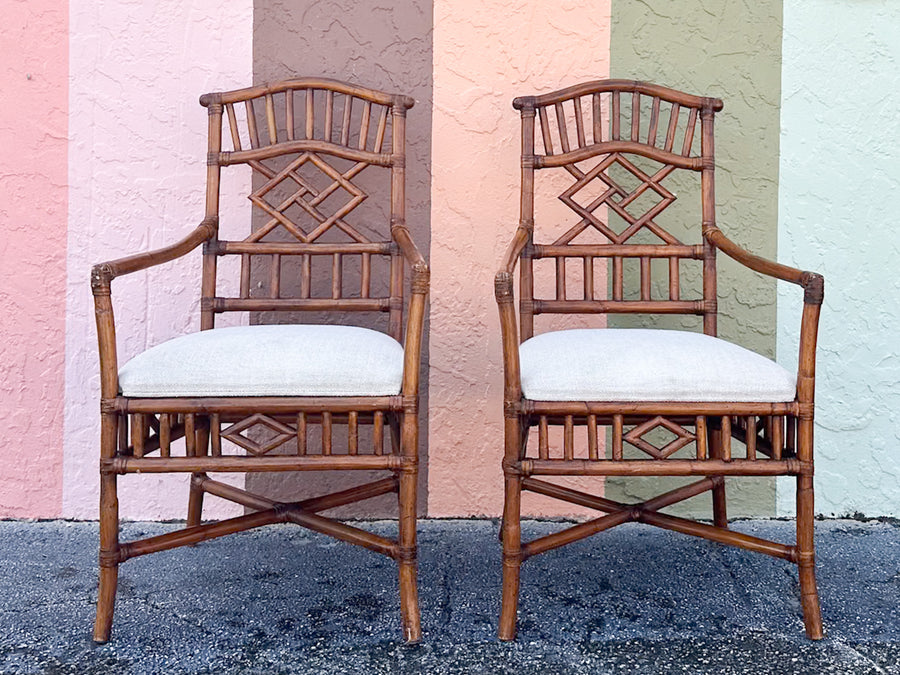 Set of Six Fretwork Rattan Dining Chairs