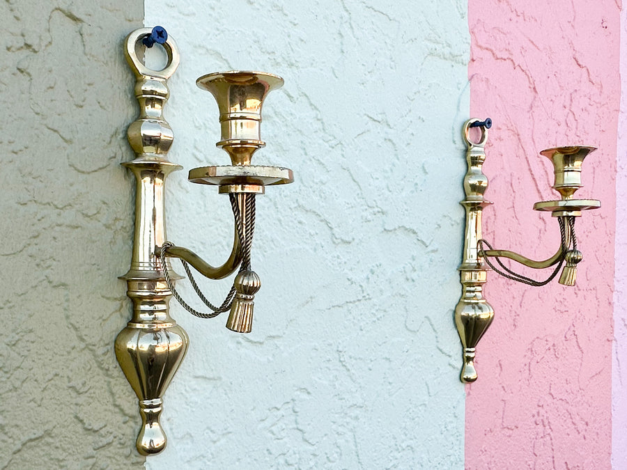 Pair of Brass Tassel Wall Sconces
