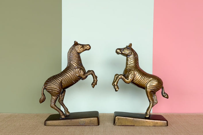 Brass Zebra Bookends