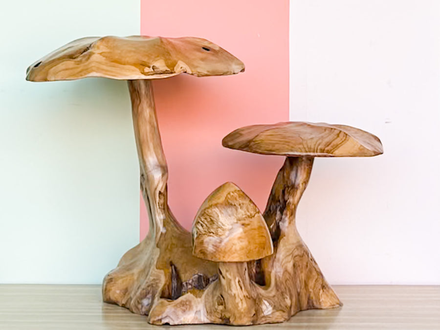 Carved Teak Mushroom Cluster