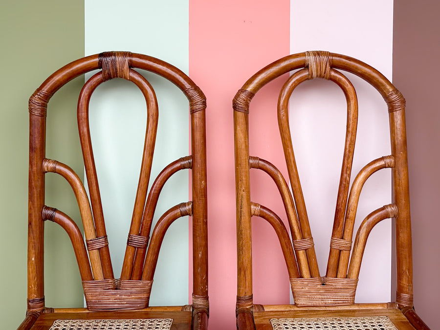 Pair of Rattan and Cane Side Chairs