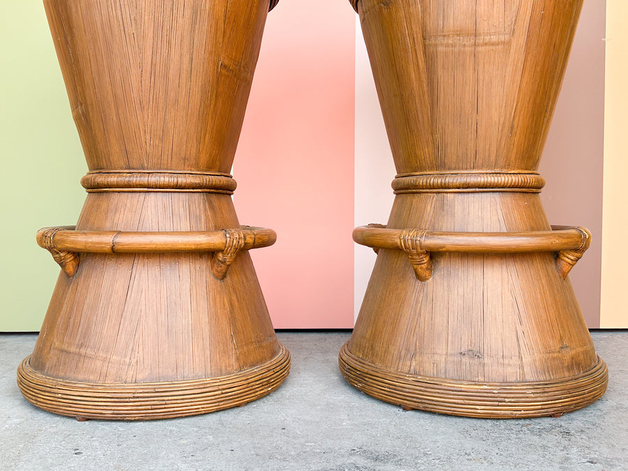 Pair of Island Style Rattan Barrel Bar Stools