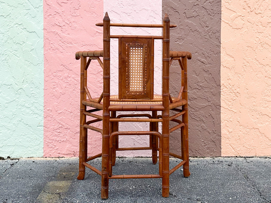 Faux Bamboo and Cane Octagon Accent Chair