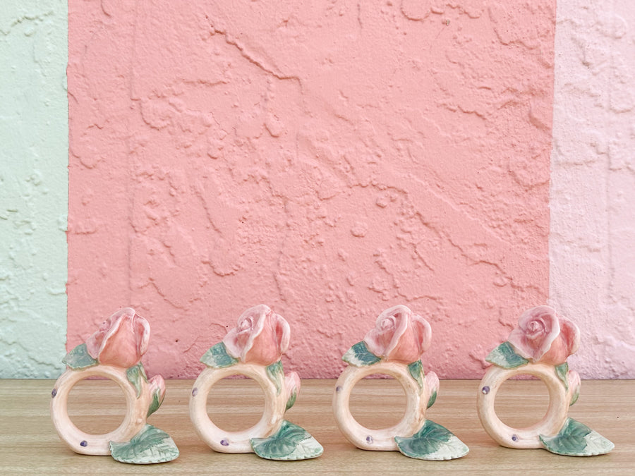 Set of Twelve Fitz and Floyd Spring Roses Napkin Rings