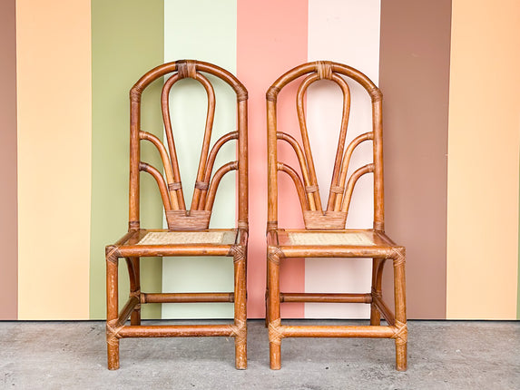 Pair of Rattan and Cane Side Chairs