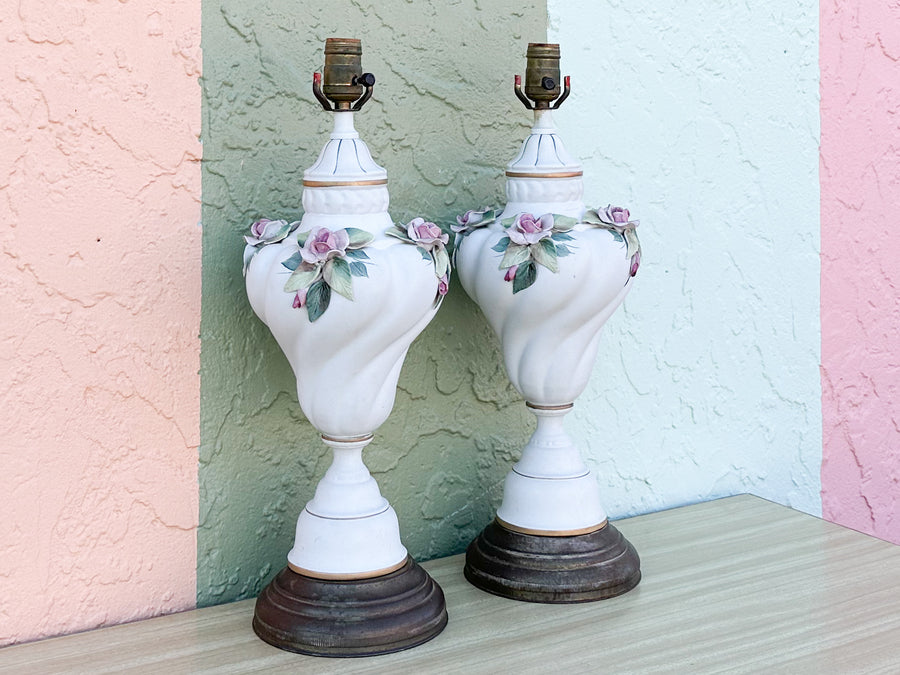 Pair of Granny Chic Rose Lamps