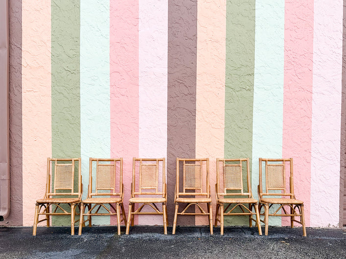 Set of Six Old Florida Style Rattan Dining Chairs