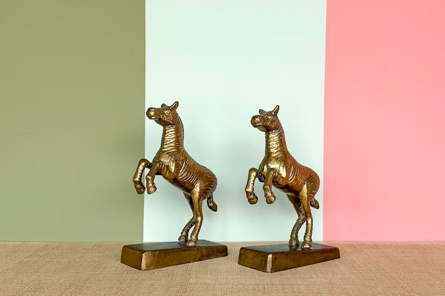 Brass Zebra Bookends
