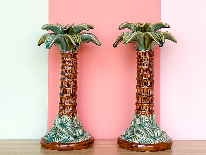 Pair of Palm Tree Candle Holders