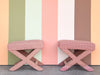 Pair of Pink Plaid X Benches