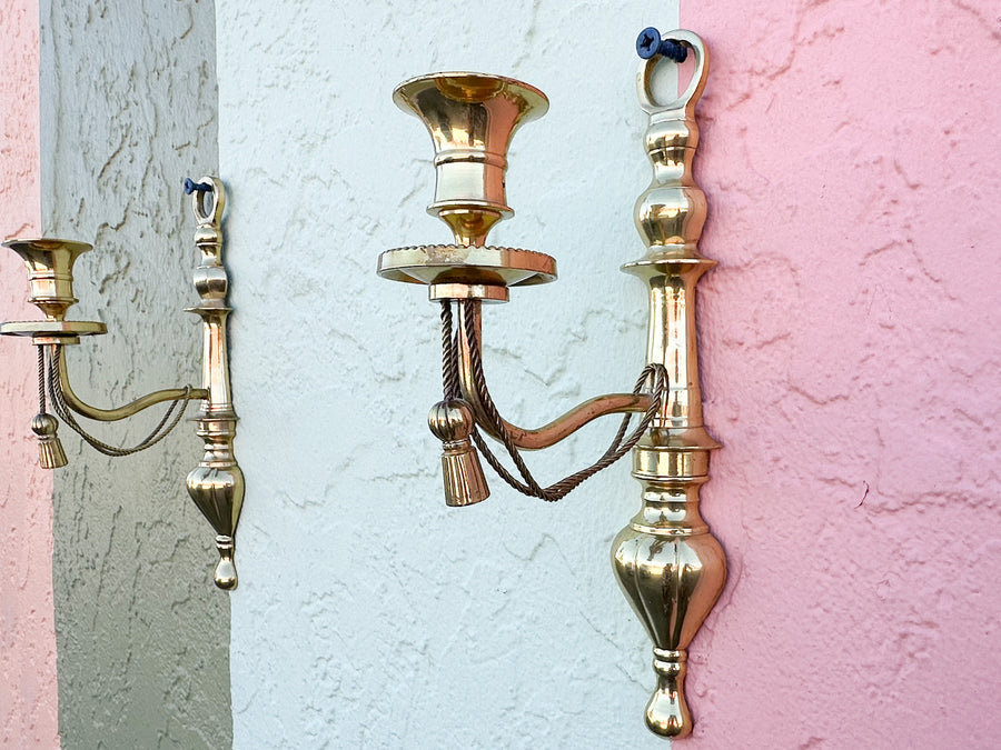 Pair of Brass Tassel Wall Sconces