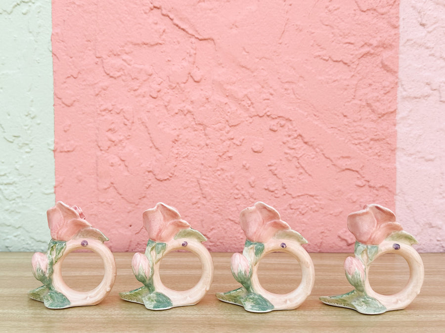 Set of Twelve Fitz and Floyd Spring Roses Napkin Rings
