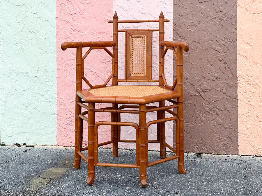 Faux Bamboo and Cane Octagon Accent Chair